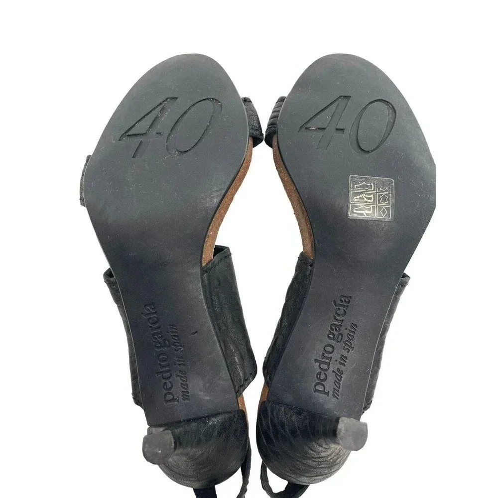 Pedro Garcia Women's Black Pebbled Leather Ankle Strappy Sandals Heel Size Eu 40